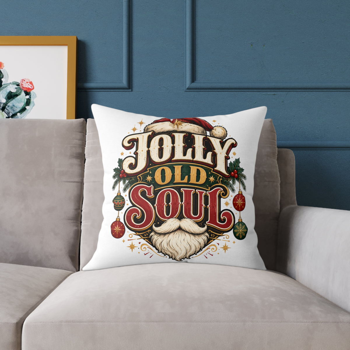 Christmas Holiday Pillow — "Jolly Old Soul" Christmas Decorative Throw Pillow