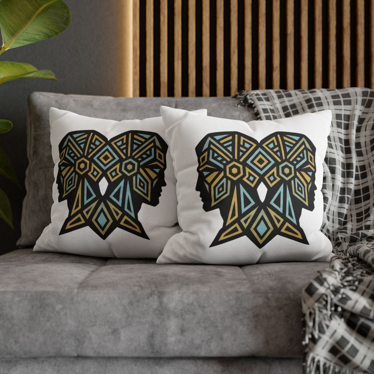 Gemini Geometric Twin Silhouette Decorative Pillowcase