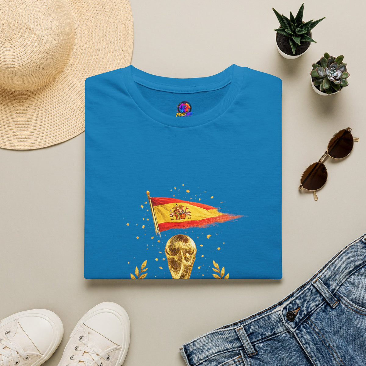 Spain World Cup Champions T-Shirt — Spanish Flag & Trophy Soccer Tee