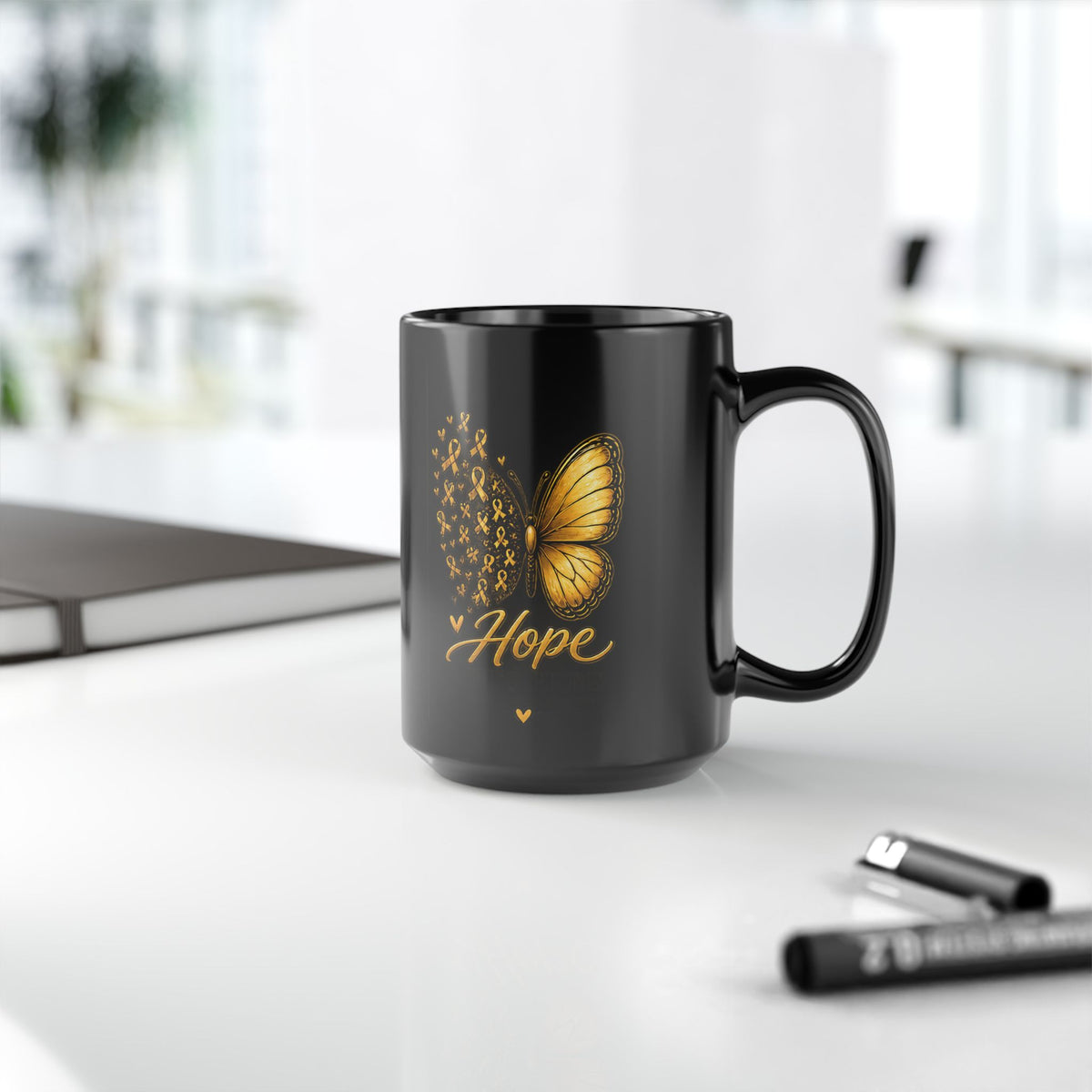 Childhood Cancer Awareness Hope Butterfly Black Mug