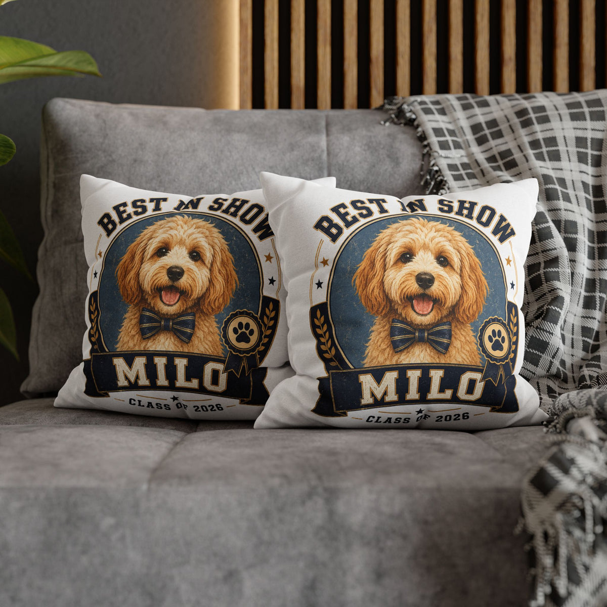 Best in Show Personalized Dog Pillowcase — "Milo" Class of 2026 Pet Decor Milo Bailey Dog Dad Mom