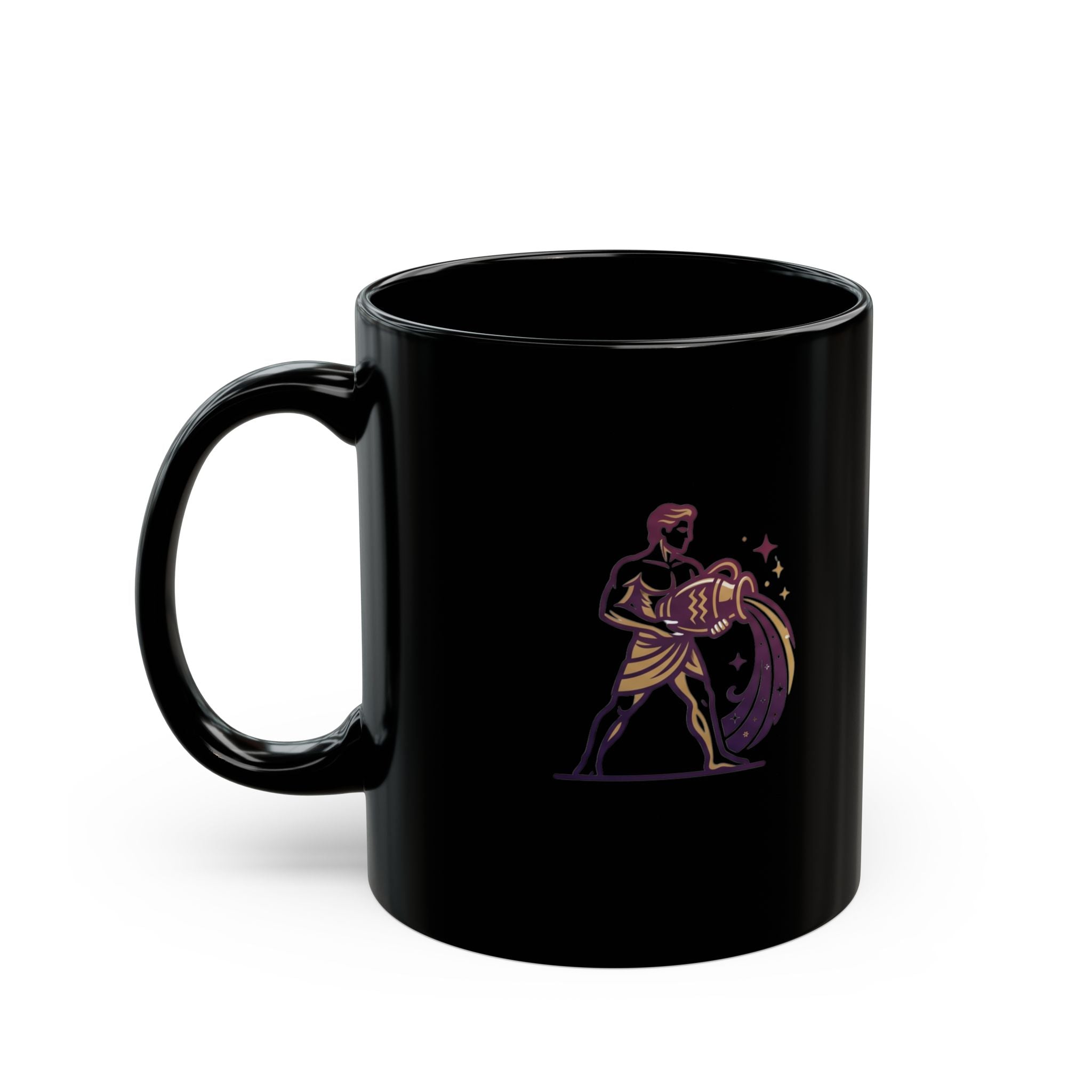 Aquarius Constellation Black Mug — Zodiac Water Bearer Astrology Coffee Cup
