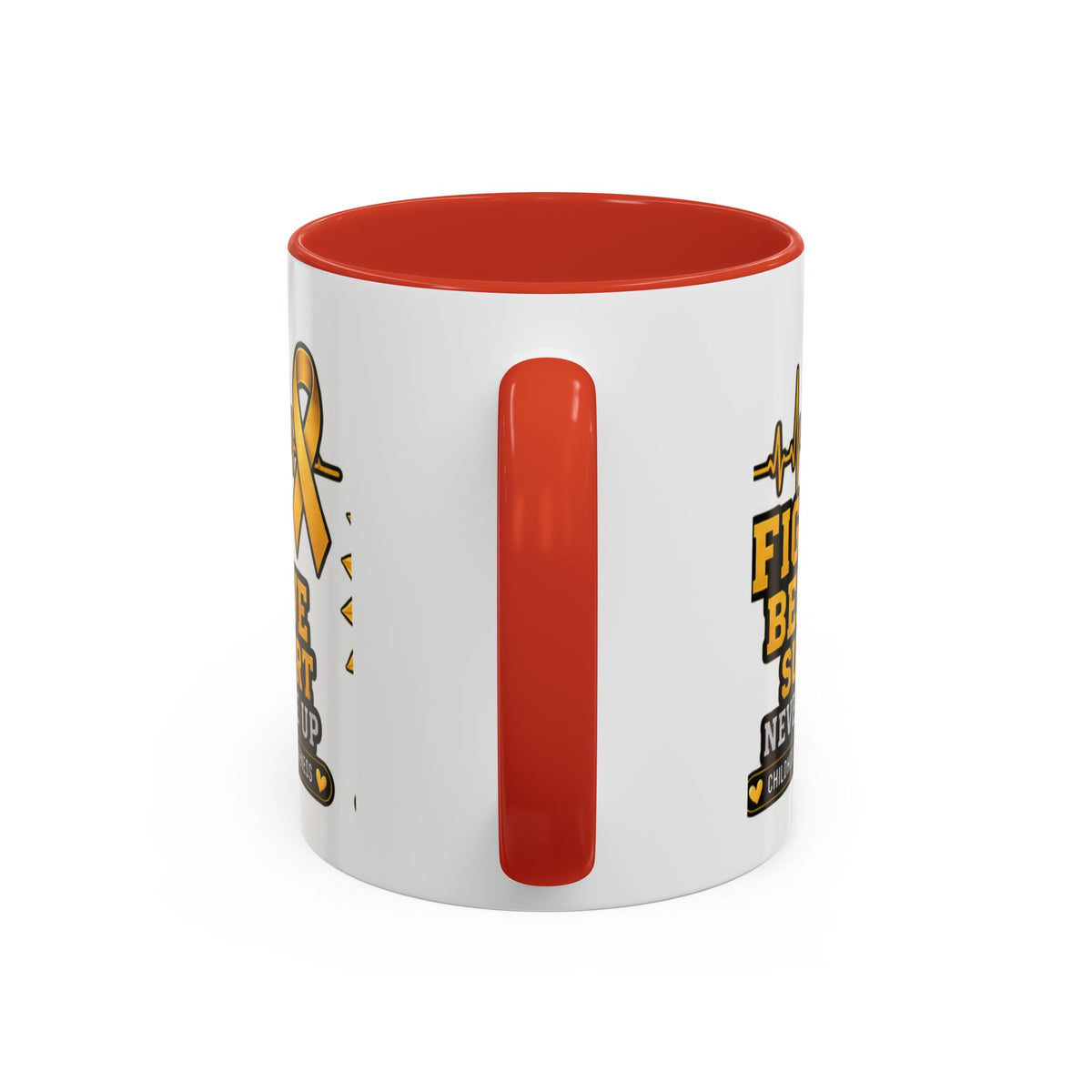 Childhood Cancer Awareness Accent Coffee Mug — "Fight Believe Support" 11/15oz