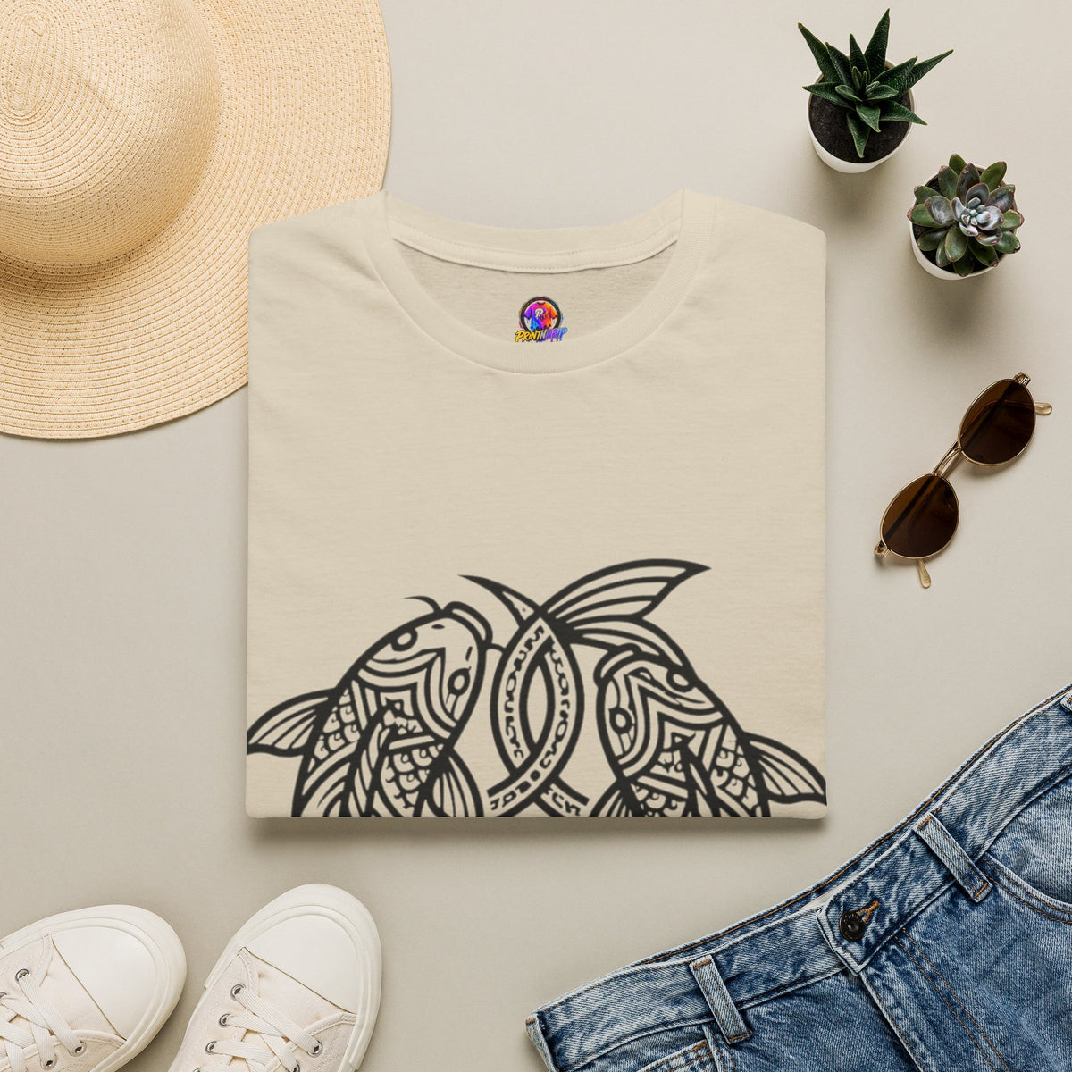 Pisces Zodiac Koi Fish Mandala T-Shirt — Intricate Zen koi Circle Design