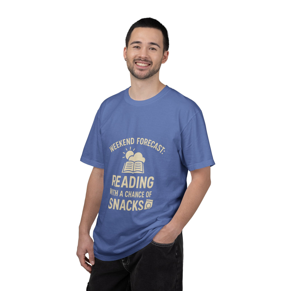 Reading & Snacks T-Shirt — "Weekend Forecast: Reading with a Chance of Snacks" - Trending Now - October 2026