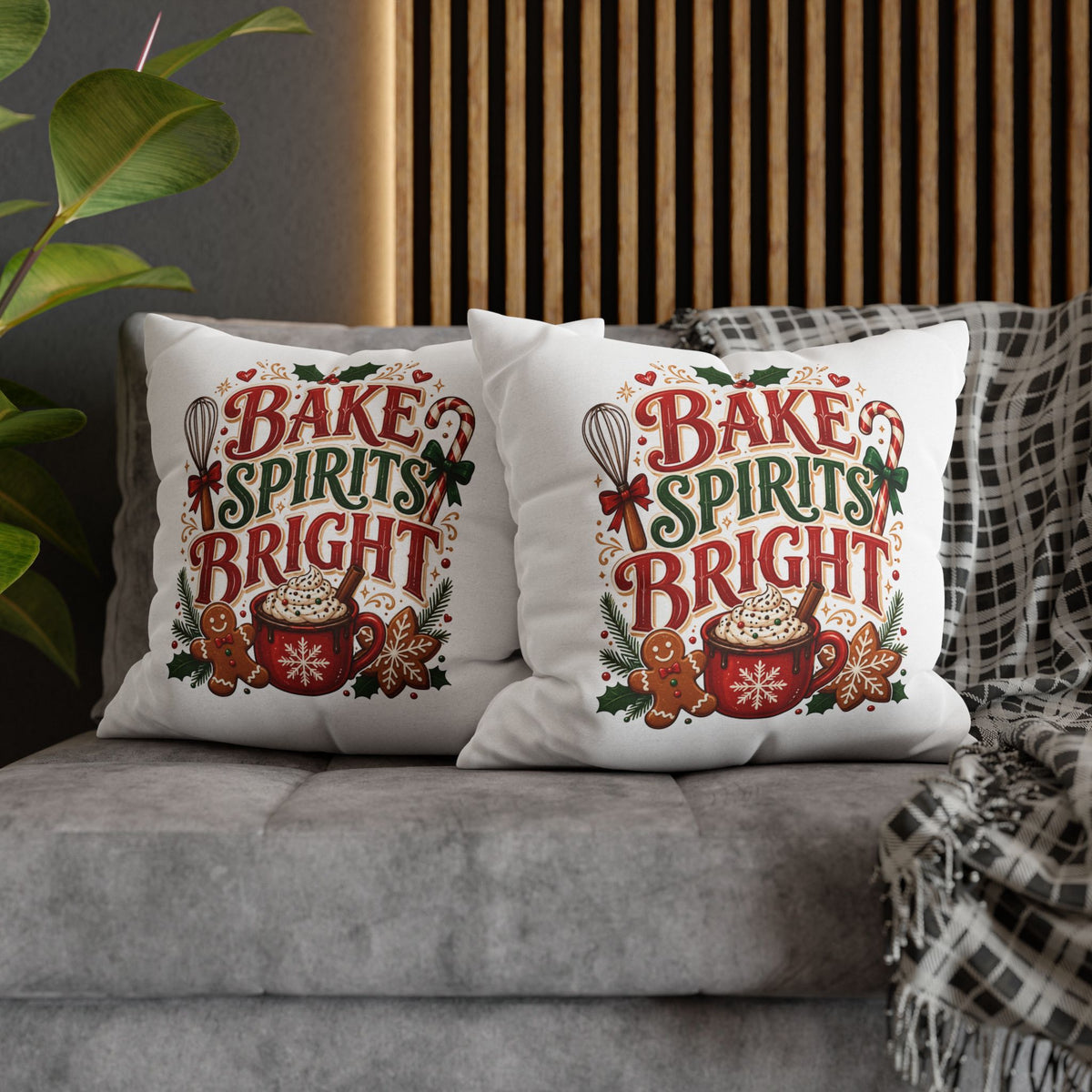 Christmas Holiday Baking Pillowcase — "Bake Spirits Bright" Decorative Throw Pillow
