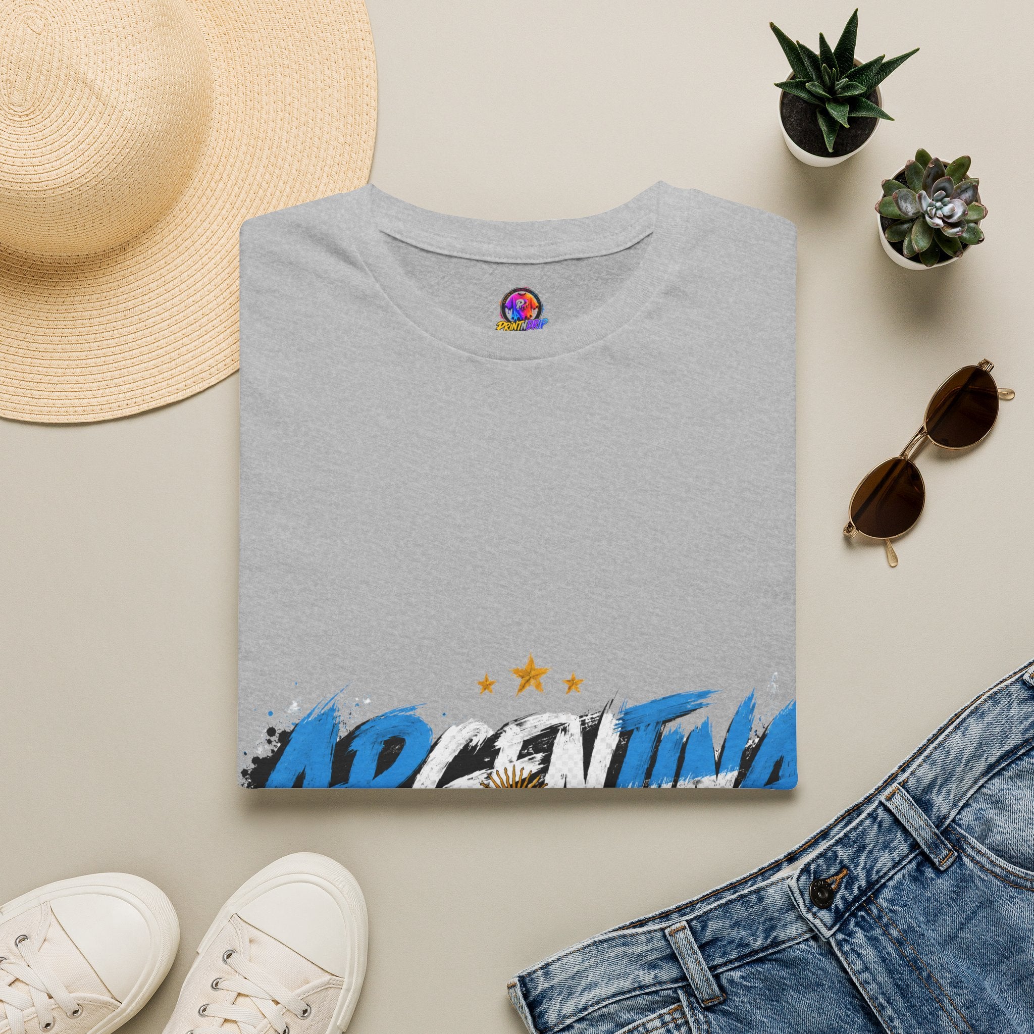 Argentina Graffiti T-Shirt — Soccer Fan Tee with Three Stars & Sun Emblem