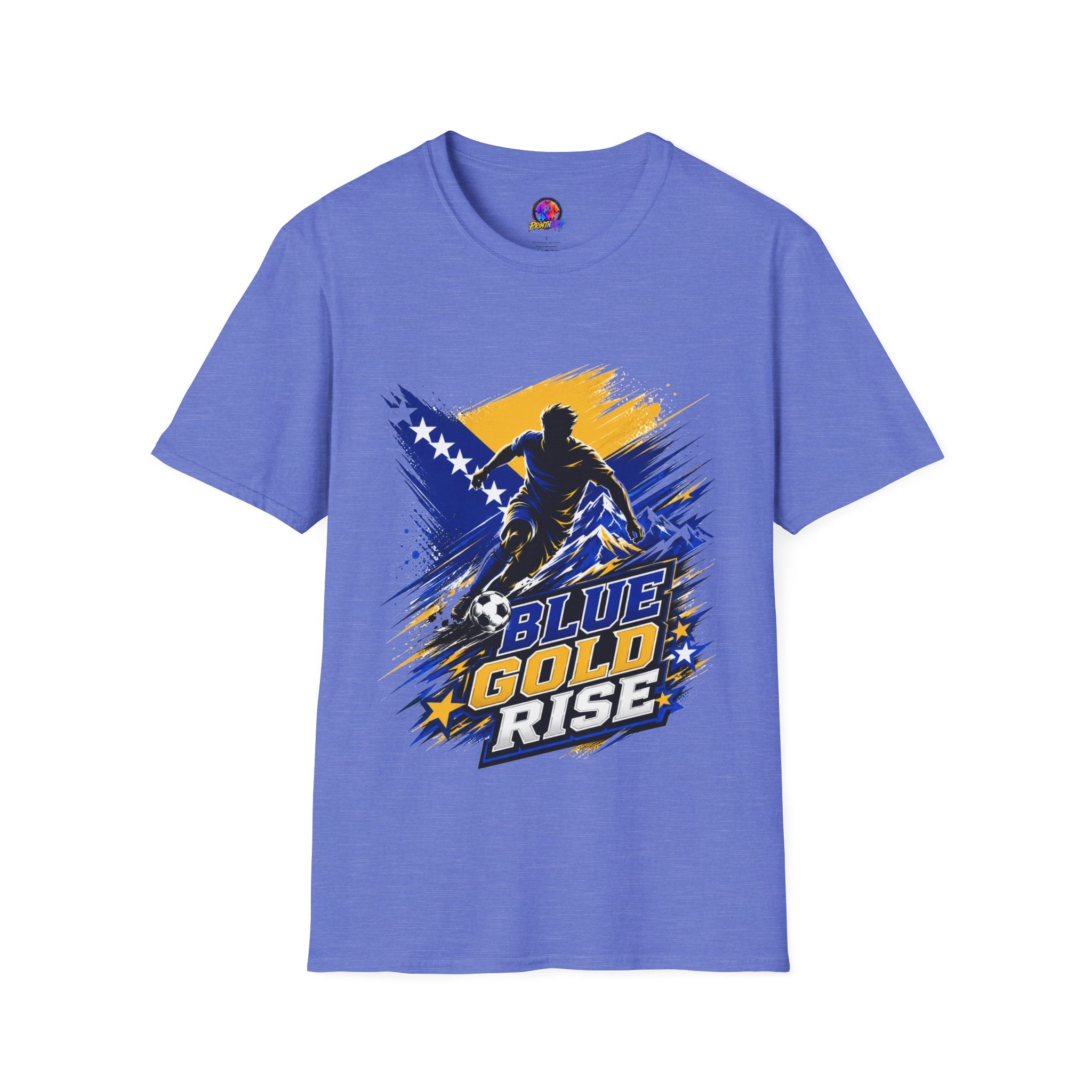 Bosnia Football T‑Shirt - "Blue Gold Rise" Soccer Graphic Tee