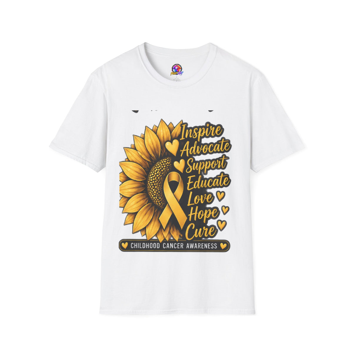 Childhood Cancer Awareness Sunflower T-Shirt – Inspire Advocate Support Educate Love Hope Cure