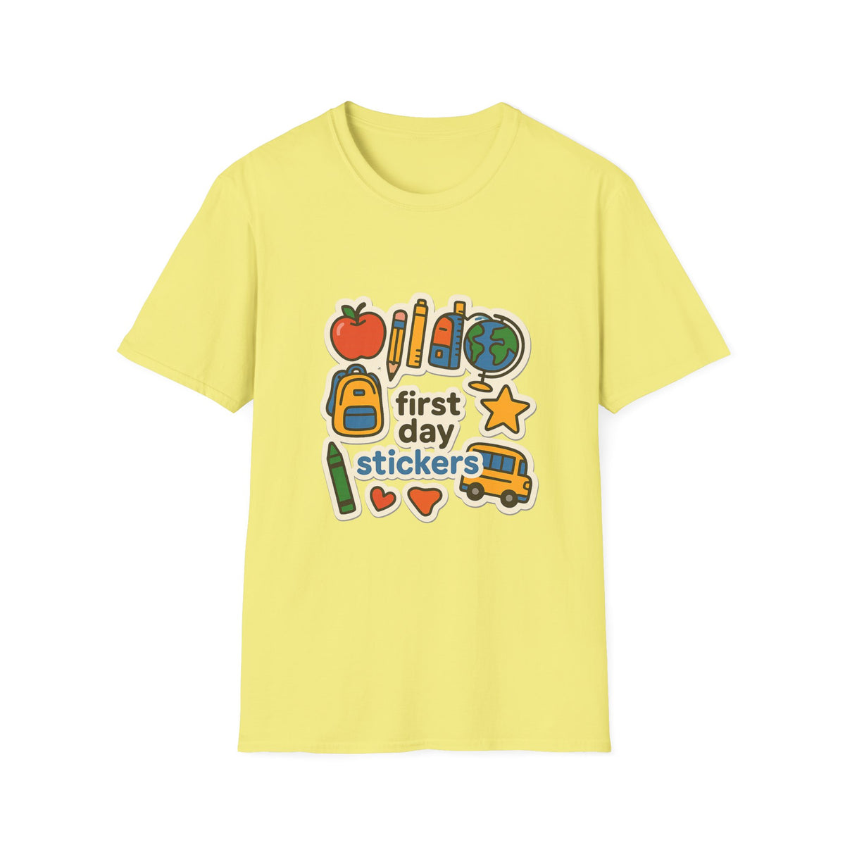 Teacher Sticker Icons T-Shirt — Cute Apple, Pencil & Globe School Tee - Trending Now - August 2026