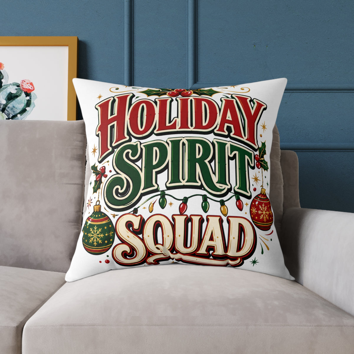 Christmas Holiday Spirit Squad Pillow – Festive Christmas Decorative Throw Cushion