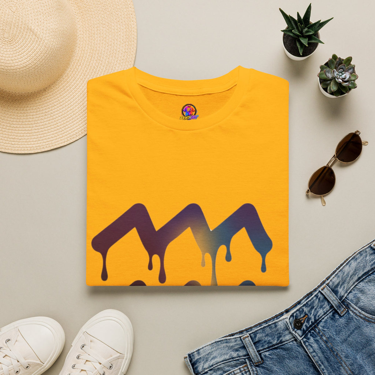 Dripping Mountain Graphic Tee — Vaporwave Sunset T-Shirt