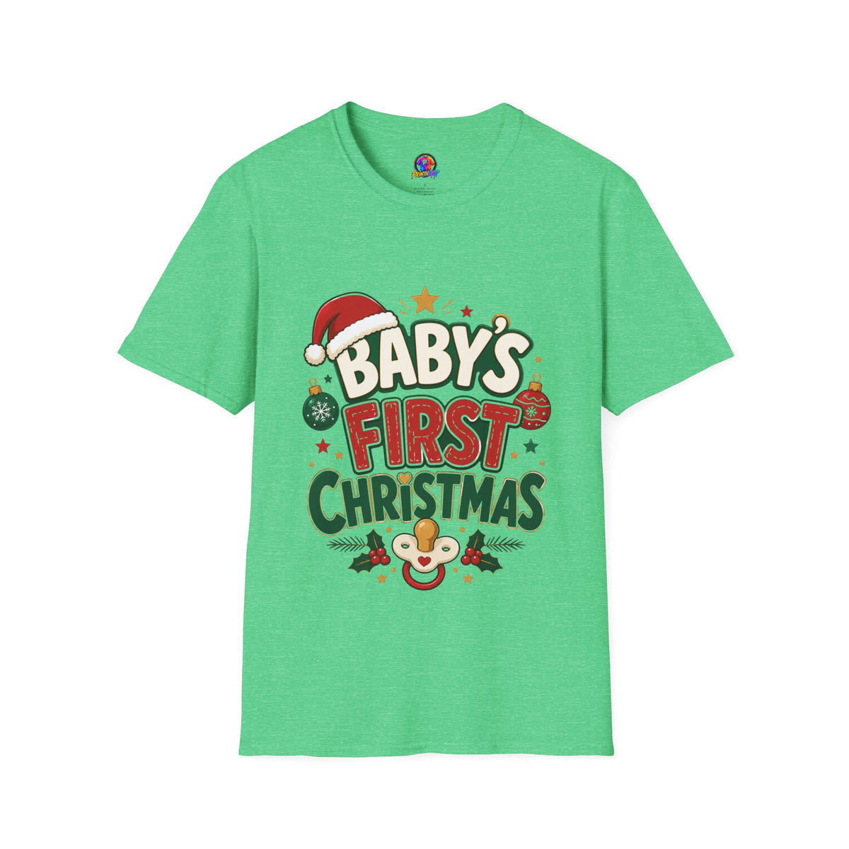 Baby's First Christmas T-Shirt — Festive Santa Hat & Ornaments Holiday Tee