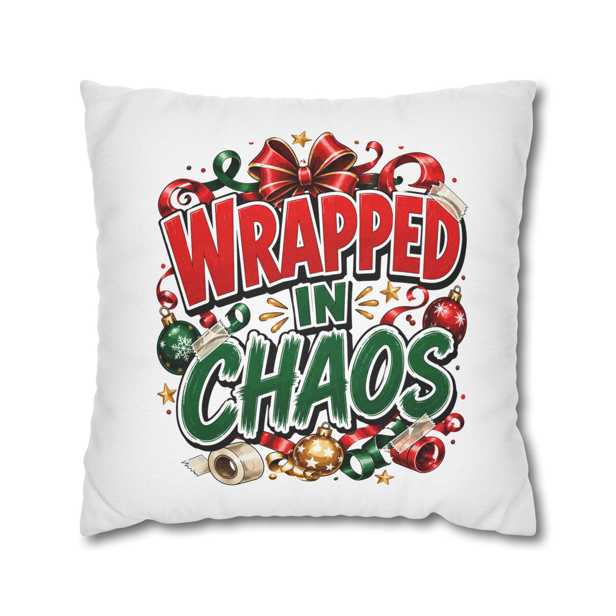 Christmas Wrapped In Chaos Spun Polyester Square Pillowcase