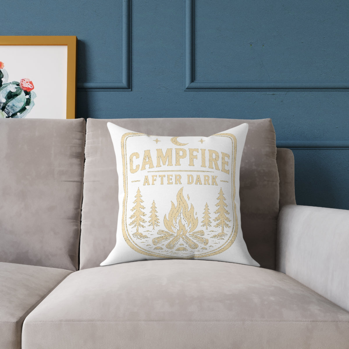 Campfire After Dark Pillow Milo Bailey Dog Dad Mom— Rustic Camping Decorative Throw Pillow