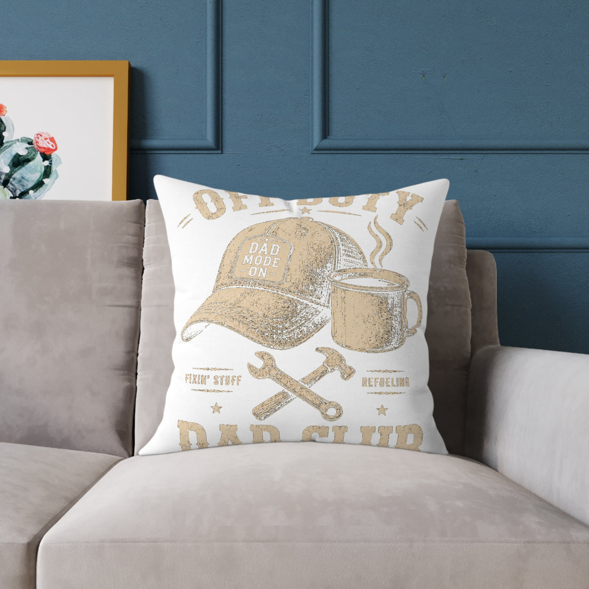 Decorative Pillow  Milo Bailey Dog Dad Mom – "Dad Made It" Cap & Coffee Rustic Throw Pillow for Father’s Day