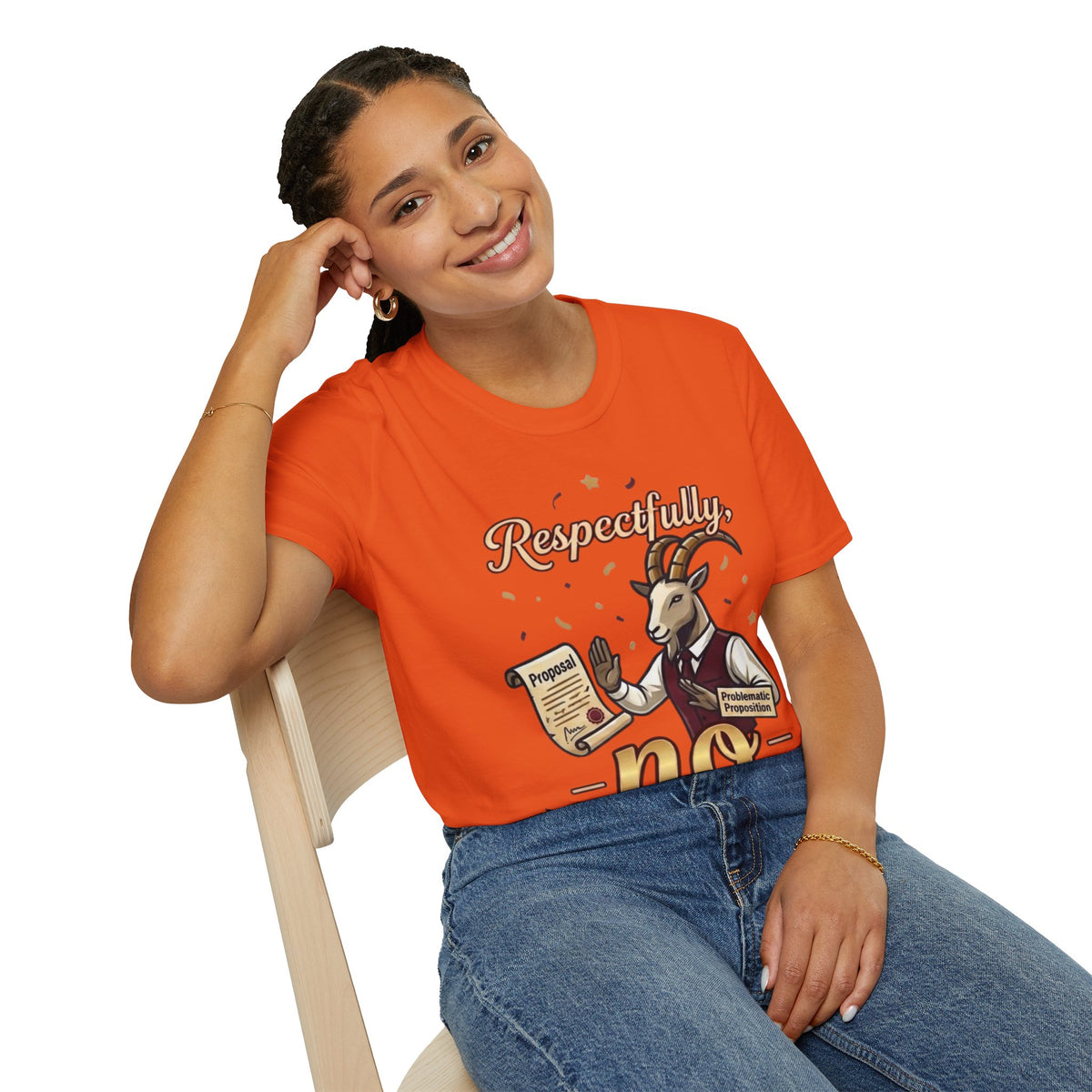 T-Shirt — "Respectfully, No" Capricorn Goat Proposal Funny Zodiac Tee