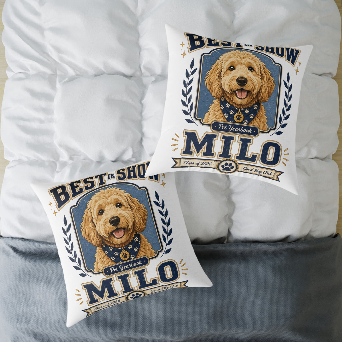 Dog Pillow  Milo Bailey Dog Dad Mom — "Best in Show Milo" Personalized Pet Portrait Throw Pillow