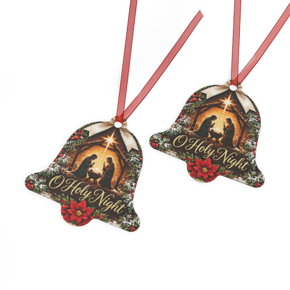 Nativity Bell Metal Ornament – “O Holy Night” Christmas Tree Decoration