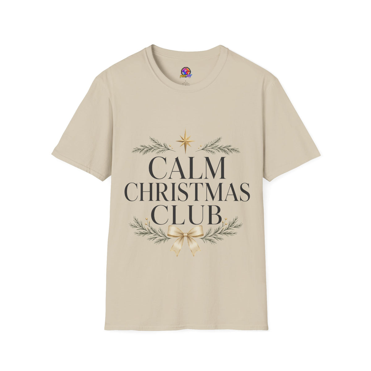 Calm Christmas Club T-Shirt — Holiday Relaxed Tee with Star & Pine Design