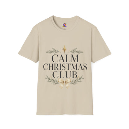 Calm Christmas Club T-Shirt — Holiday Relaxed Tee with Star & Pine Design