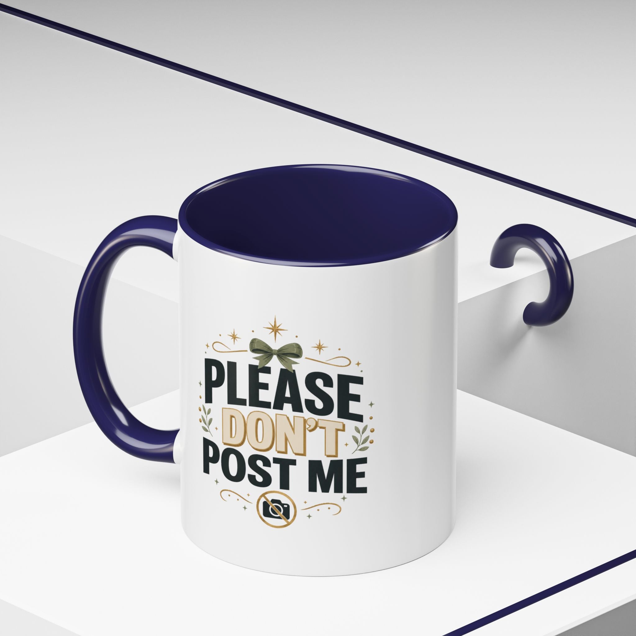 Christmas Please Don't Post Me Accent Coffee Mug — Funny Privacy Camera Gift