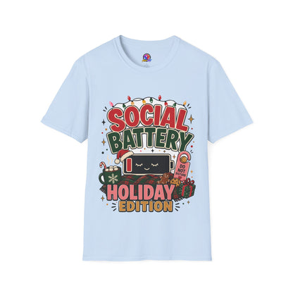 Social Battery Holiday T‑Shirt — Funny Christmas Recharge Graphic Tee