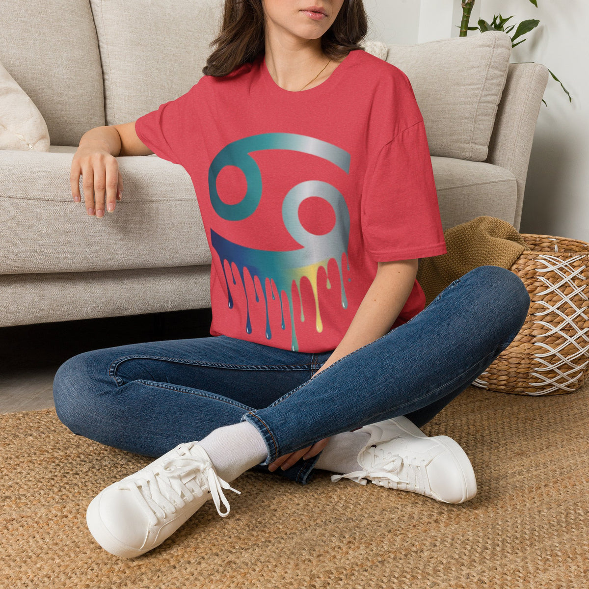 Cancer Zodiac T‑Shirt — Dripping Gradient Astrology Tee (Cancer Symbol)
