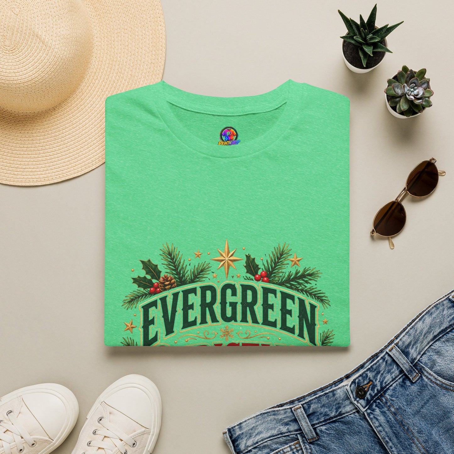 Evergreen Christmas Club T-Shirt — Vintage Holiday Pine & Ornaments Tee