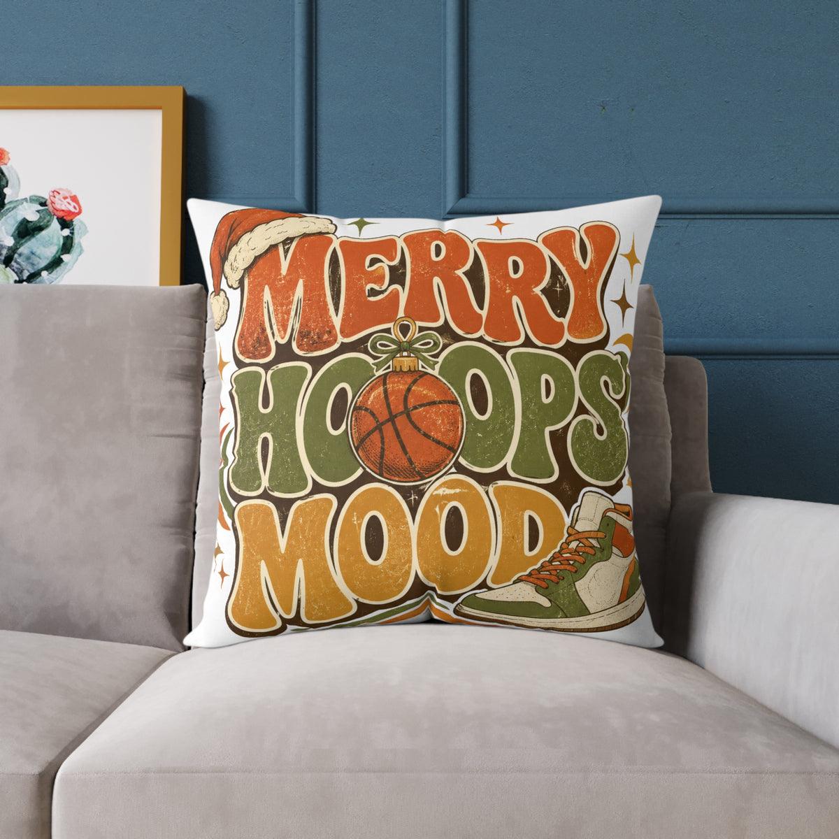 Merry Hoops Mood Modern Day Christmas Square Poly Canvas Pillow