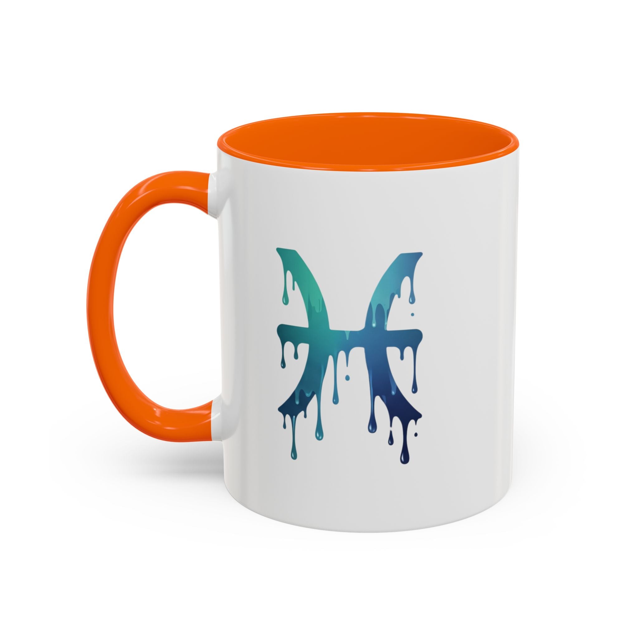 Pisces Zodiac Accent Coffee Mug — Dripping Teal Blue Astrology Gift