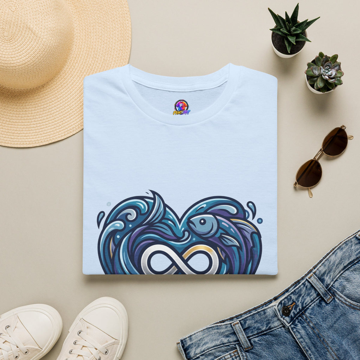 Pisces Infinity Heart T‑Shirt — Zodiac Ocean Love Tee