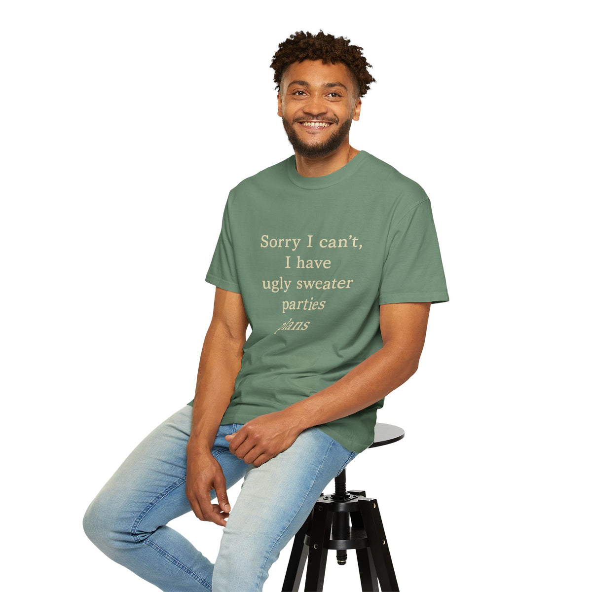 Funny Holiday Party Tee — "Sorry I can't, I have ugly sweater parties plans" T-Shirt - Trending Now - October 2026