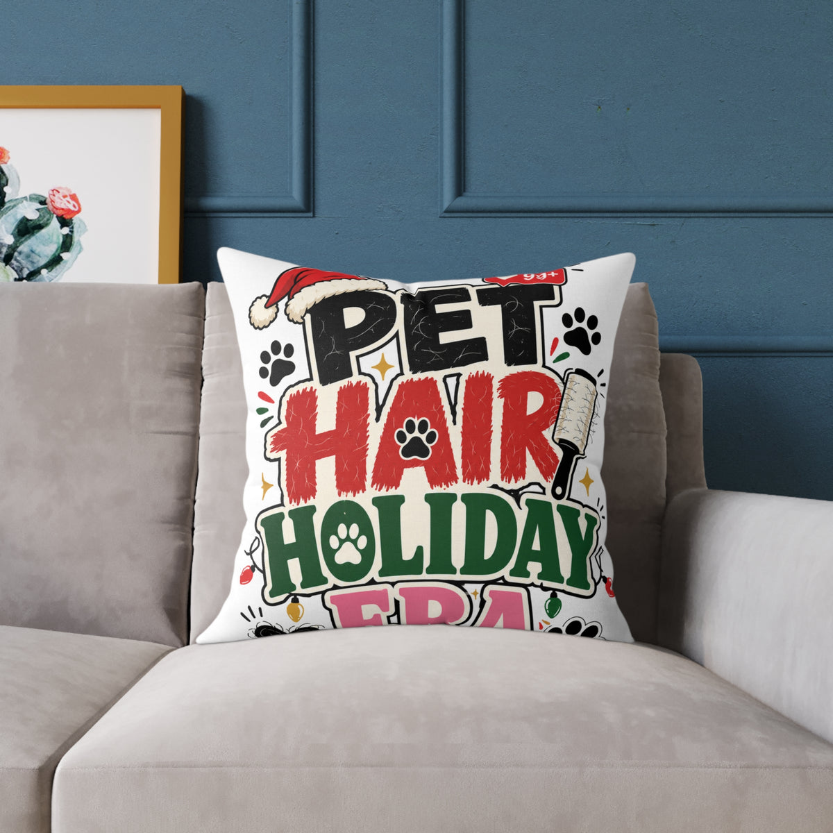 Modern Day Christmas Pet Hair Holiday Pillow