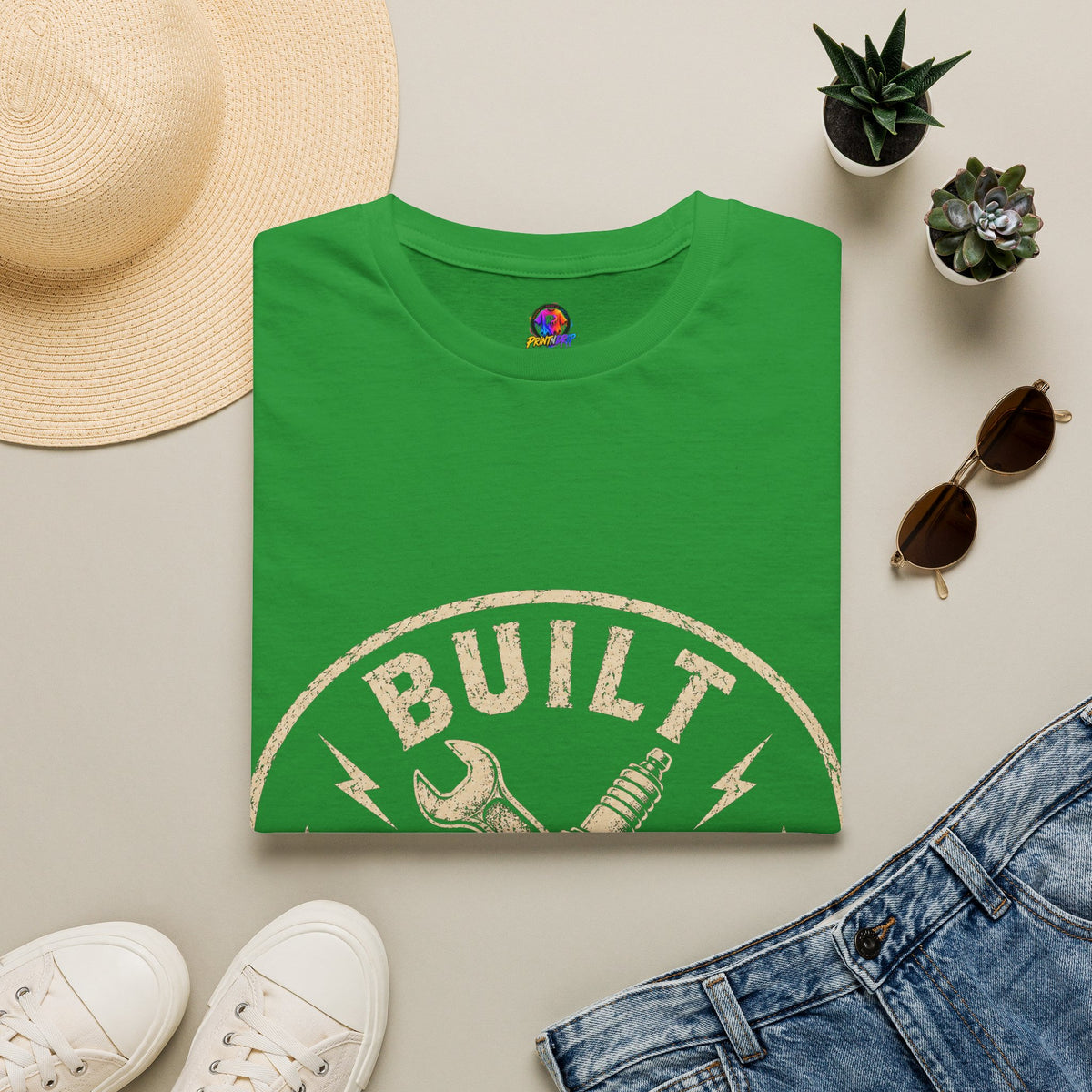 T-Shirt — "Built Not Bought" Vintage Mechanic Graphic