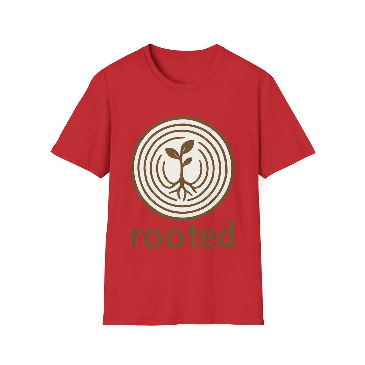 "Rooted" Retro Tree Ring Sapling Tee - Minimalist Earthy Growth Nature White T-Shirt - Trending Now - September 2026