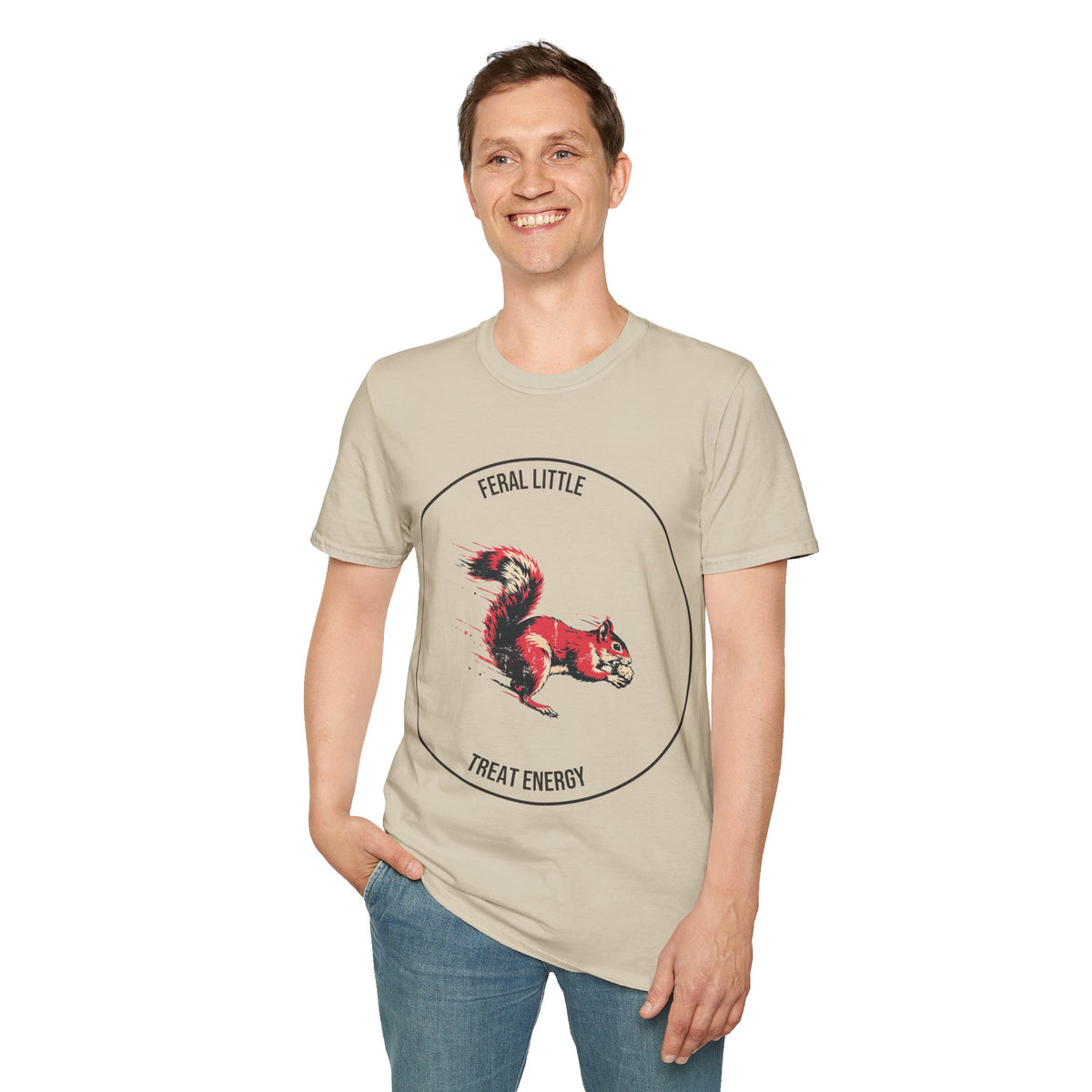 "Feral Little Treat Energy" Red Squirrel Graphic Tee - Funny Animal Meme White T-Shirt - Trending Now - September 2026