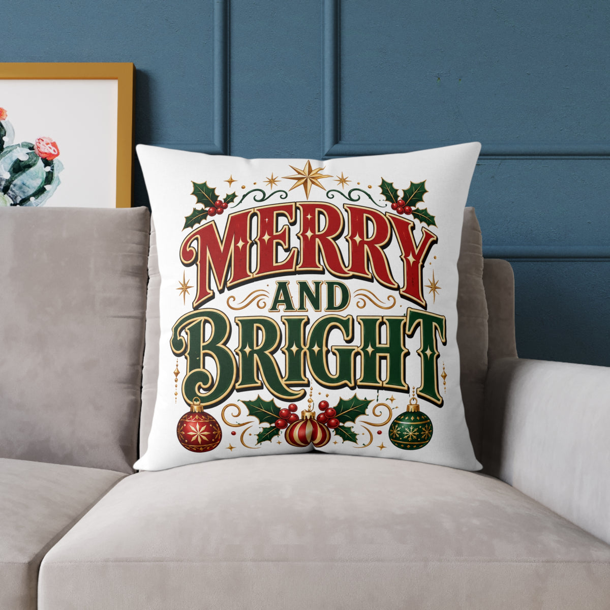 Square Christmas Pillow – "Merry and Bright" / "Mama Claus" Holiday Decorative Throw Pillow