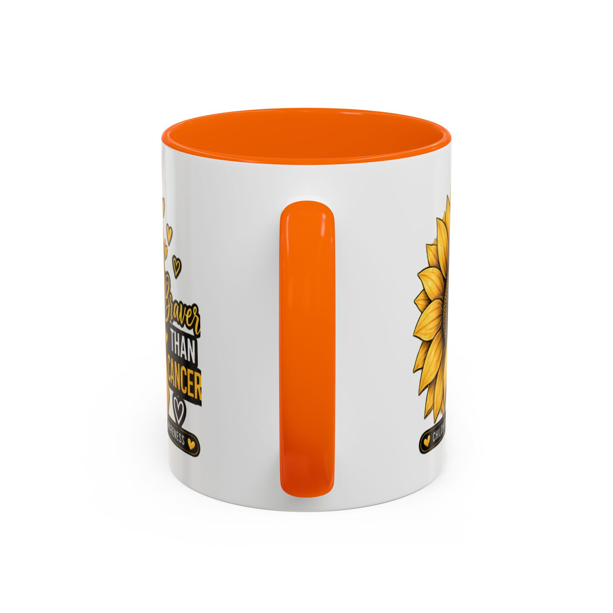 Childhood Cancer Awareness Mug — "Braver Than Cancer" Sunflower & Gold Ribbon