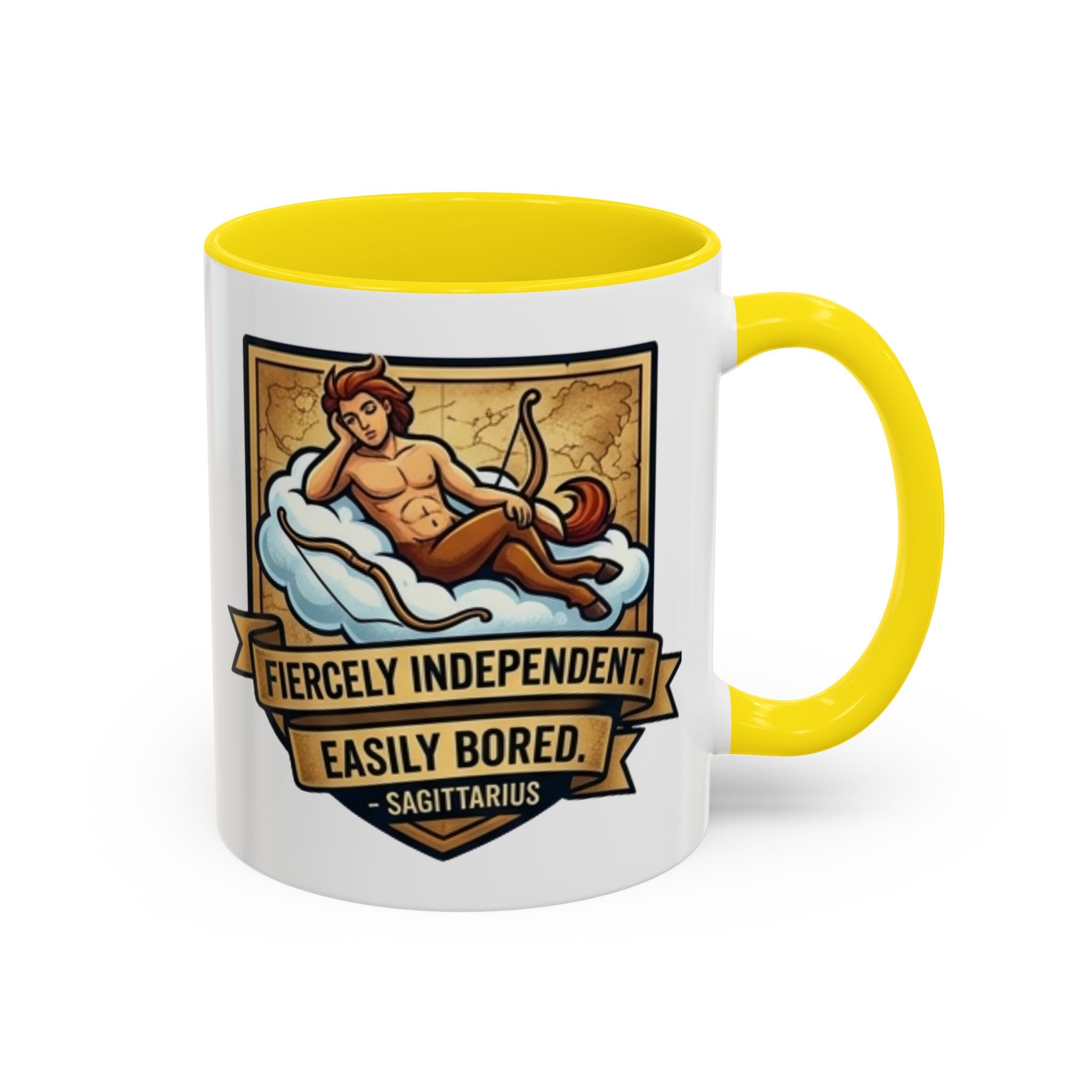 Sagittarius Coffee Mug — "Fiercely Independent, Easily Bored" Zodiac Accent Mug (11/15 oz)