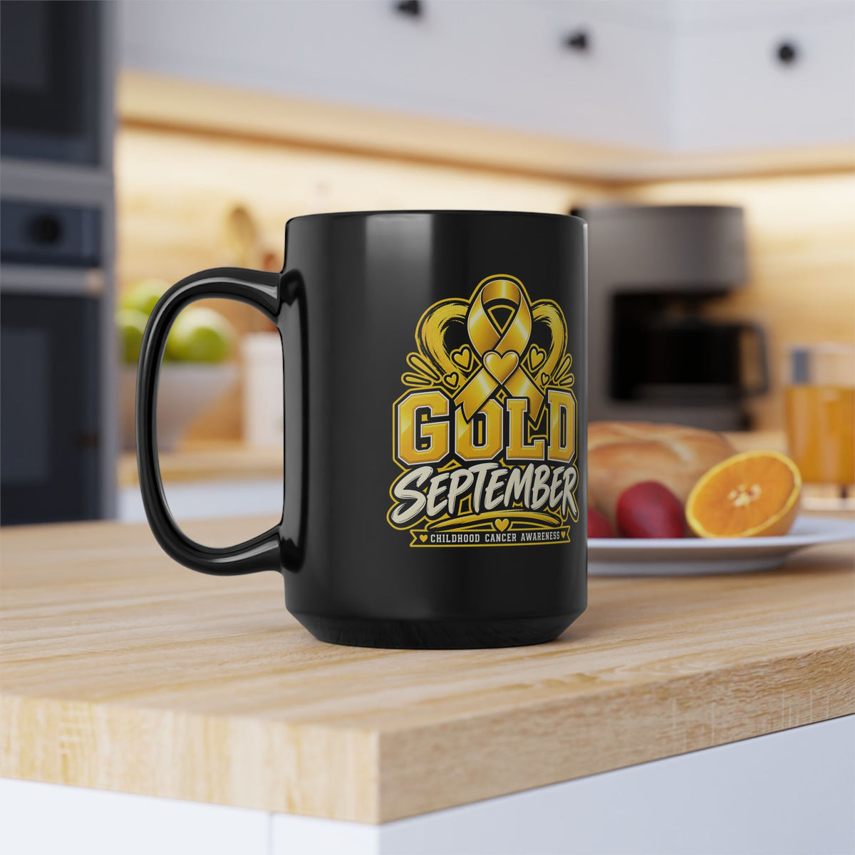 Gold September Mug — Childhood Cancer Awareness Coffee Cup (11oz/15oz)