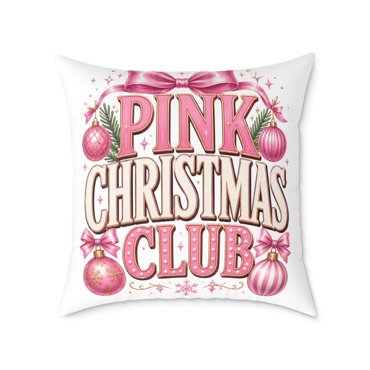 Pink Christmas Club Throw Pillow — Festive Pink Holiday Decorative Cushion