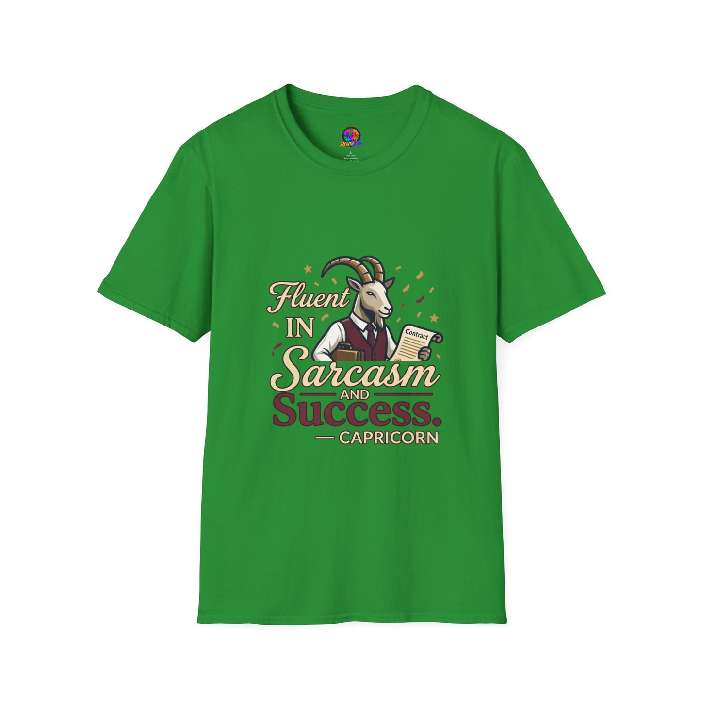 Capricorn Goat Graphic T-Shirt — "Fluent in Sarcasm & Success" Zodiac Tee