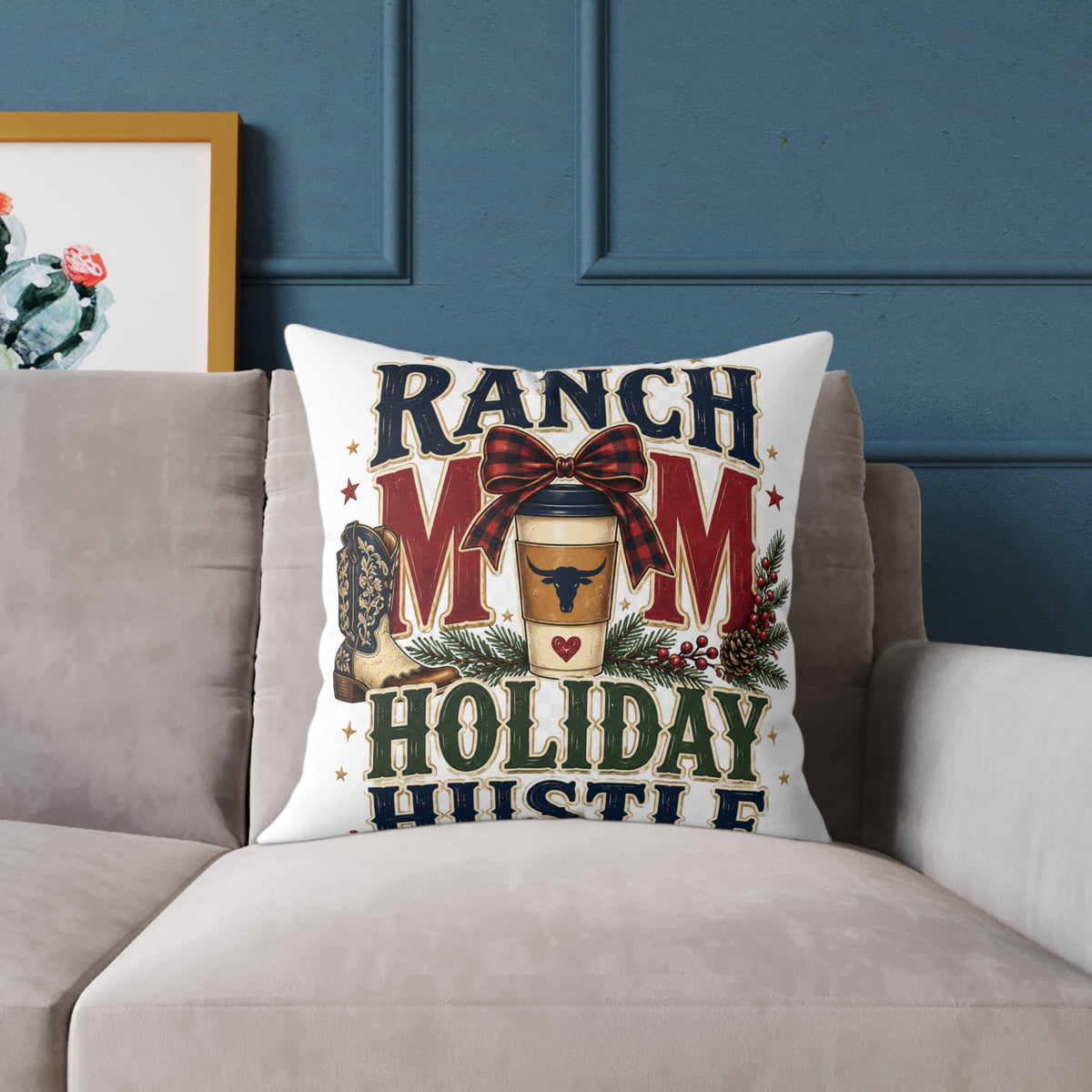 Ranch Mom Holiday Hustle Modern Day Christmas Square Pillow
