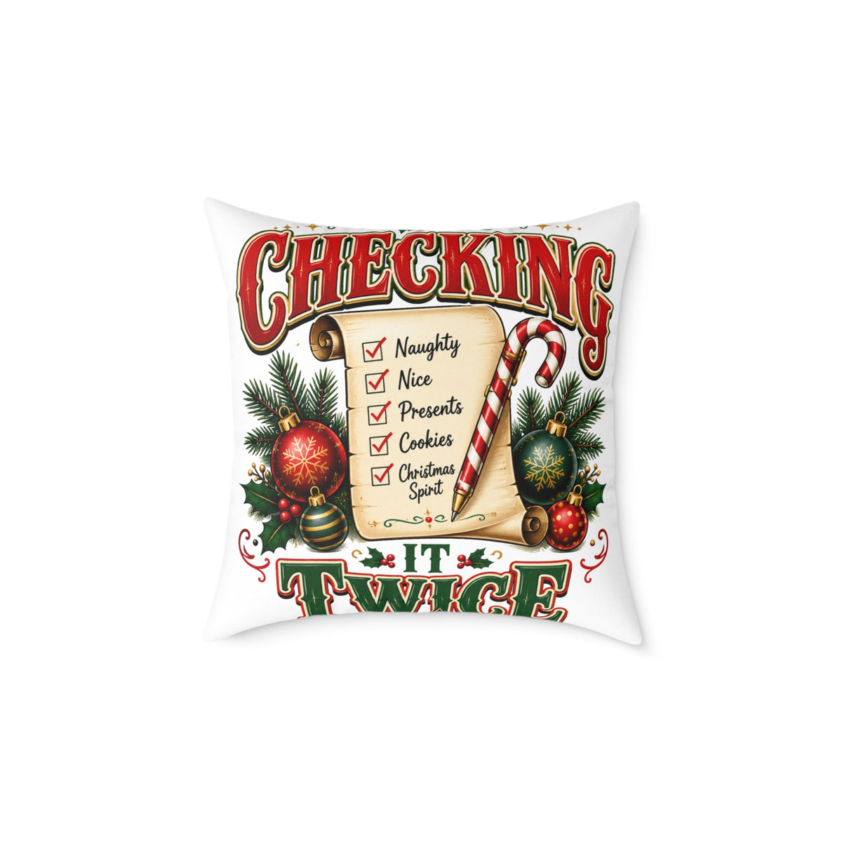 Christmas Checking It Twice Square Poly Canvas Pillow