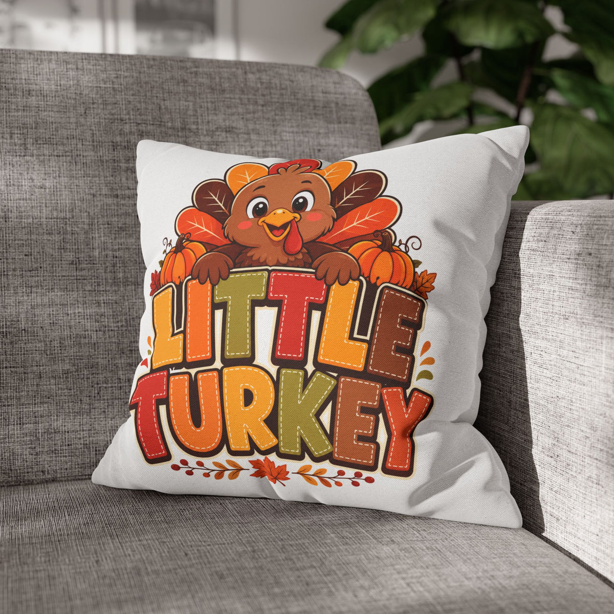 Thanksgiving Little Turkey Throw Pillowcase — Cute Thanksgiving Kids Pillow