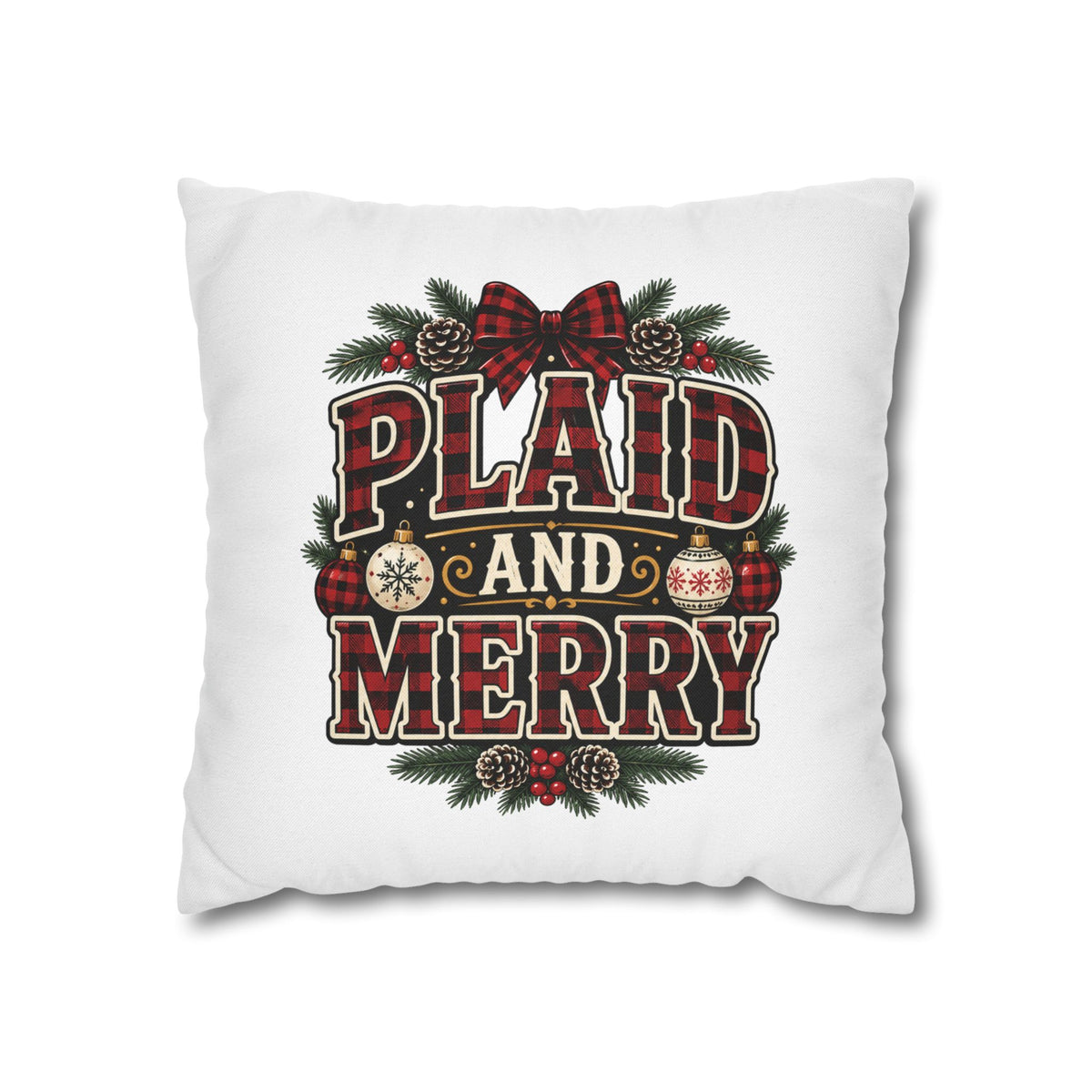 Plaid and Merry Christmas Throw Pillowcase — Festive Buffalo Plaid Holiday Decor