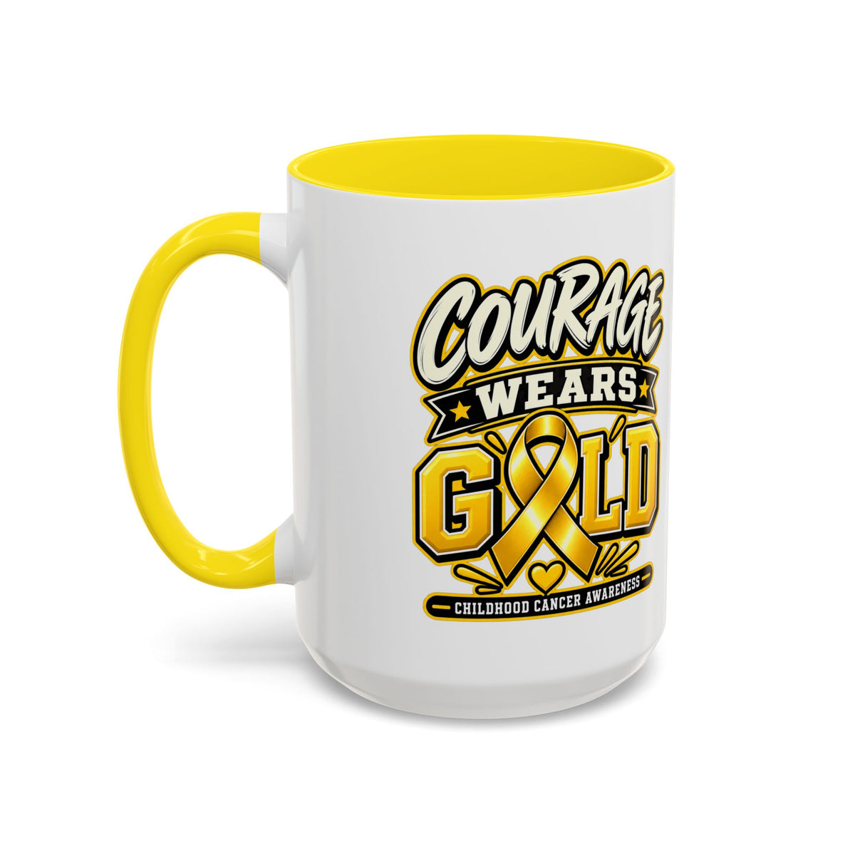Courage Wears Gold Coffee Mug — Childhood Cancer Awareness Tea Cup