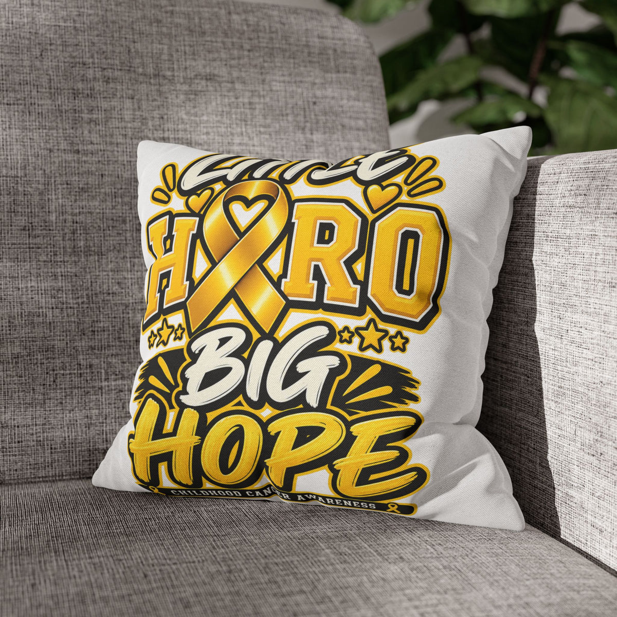 Pillowcase — "Little Hero Big Hope" Childhood Cancer Awareness Cushion Cover