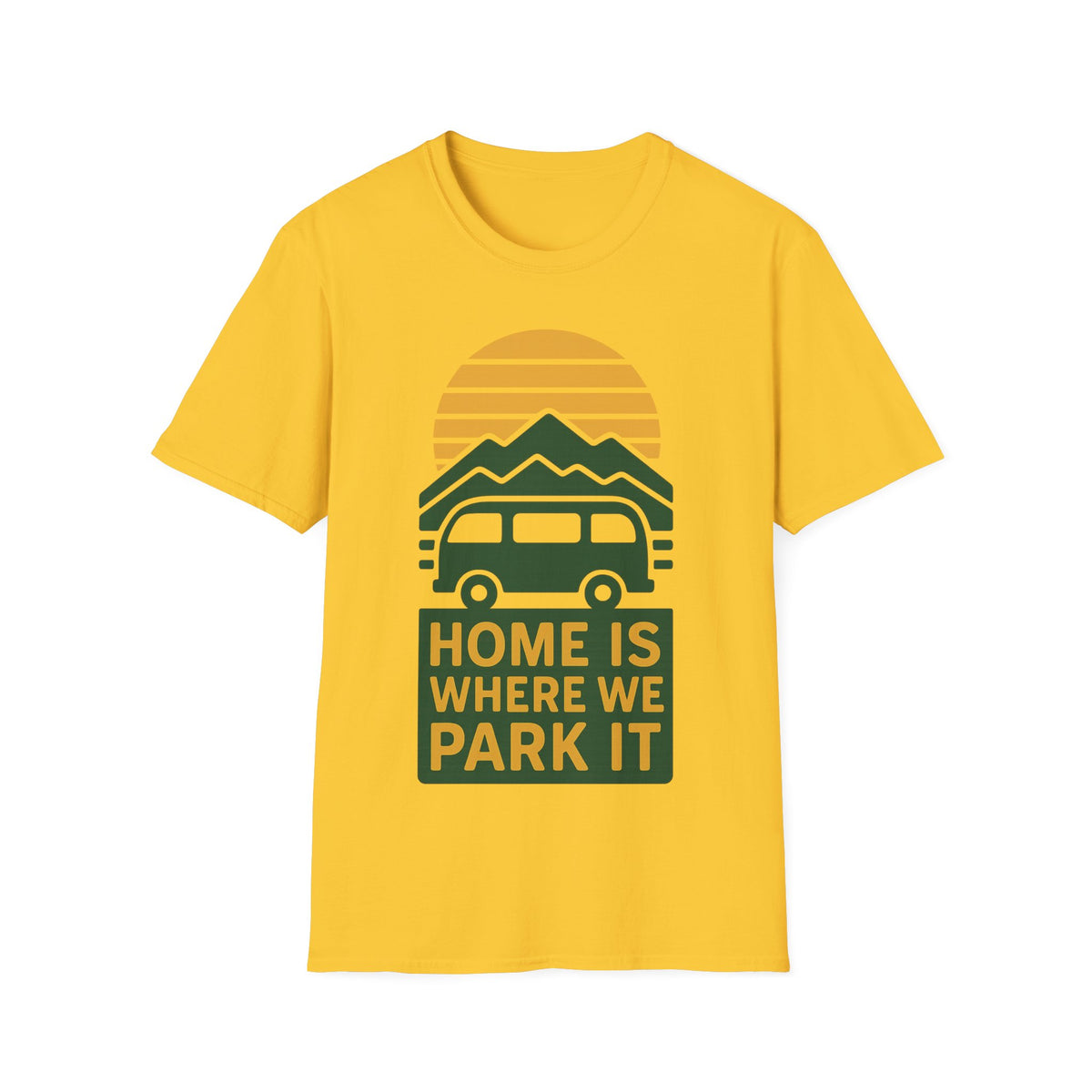 Camping T-Shirt — "Home Is Where We Park It" Retro Mountain Sunset Tee - Trending Now - September 2026